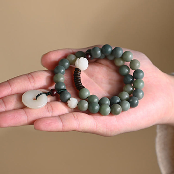 Bransoletka Buddha Stones Cyan Bodhi Nasiona Lotosu Jadeit Spokój Klamra Mądrość Podwójne Owijanie