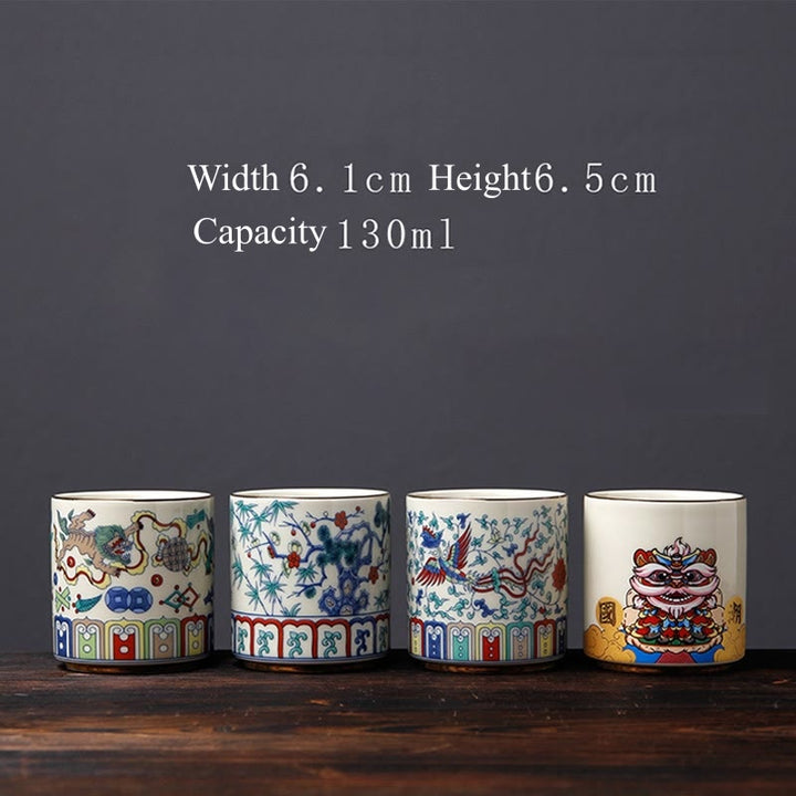 Buddha Stones Ceramiczne filiżanki do herbaty Vintage Plum Blossom Pine Bamboo Phoenix Kirin Lion Dancing
