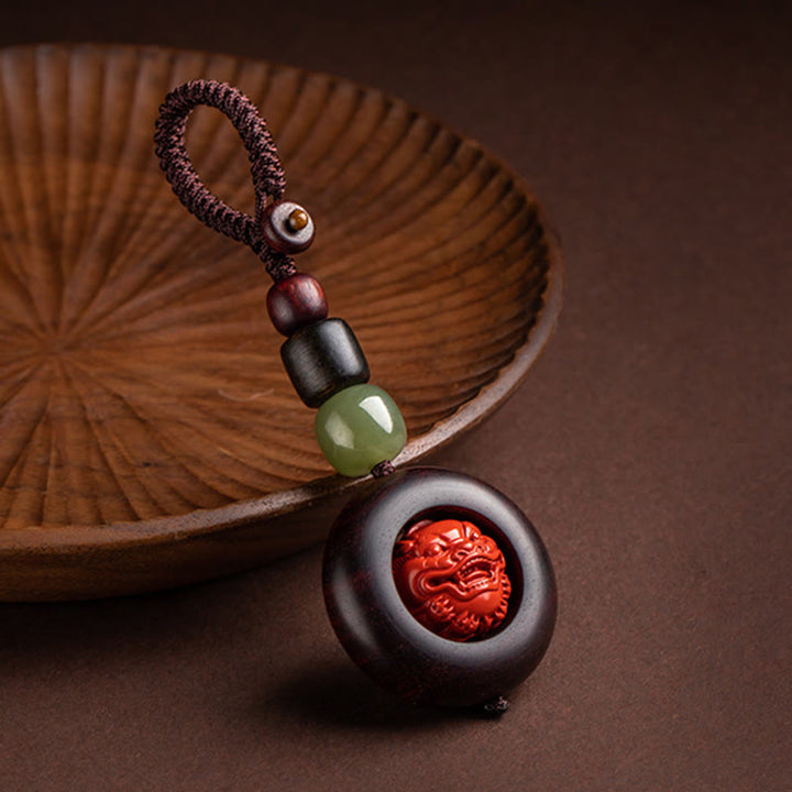 Buddha Stones Tybet Om Mani Padme Hum PiXiu Miedziana Moneta Mały Liść Czerwony Sandałowiec Cynober Ochrona Brelok