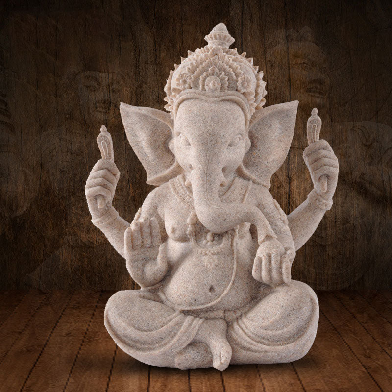 Buddha Stones Ganesh Ganpati Posąg Słonia Bogactwo Błogosławieństwo Dekoracja Domu - Szary - image 0