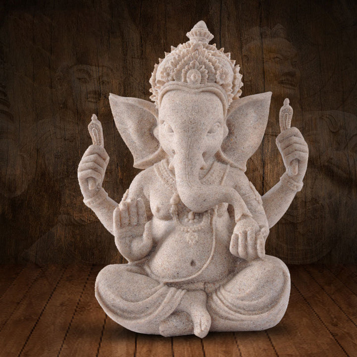 Buddha Stones Ganesh Ganpati Posąg Słonia Bogactwo Błogosławieństwo Dekoracja Domu - Szary - image 0