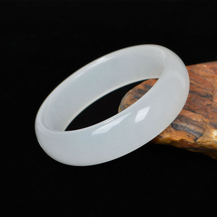 Buddha Stones Naturalny Złoty Jedwabny Jadeit Bransoletka Bogactwo Szczęście Bangle - Przezroczysty biały - 62mm - image 0