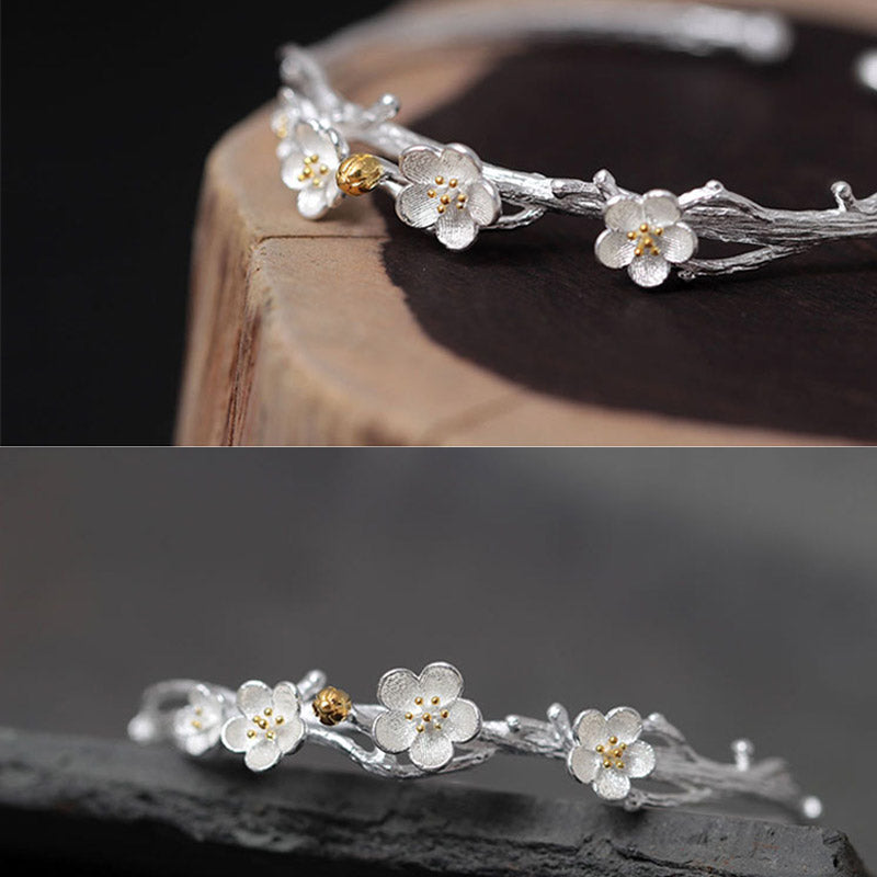 Bransoletka Buddha Stones 925 Sterling Silver Plum Flower Blessing z regulacją