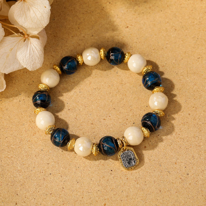 Buddha Stones Tybetański Zakiram Bogini Bogactwa Charm Liuli Szkło Kadzidło Popiół Porcelanowy Koralik Ochrona Bransoletka