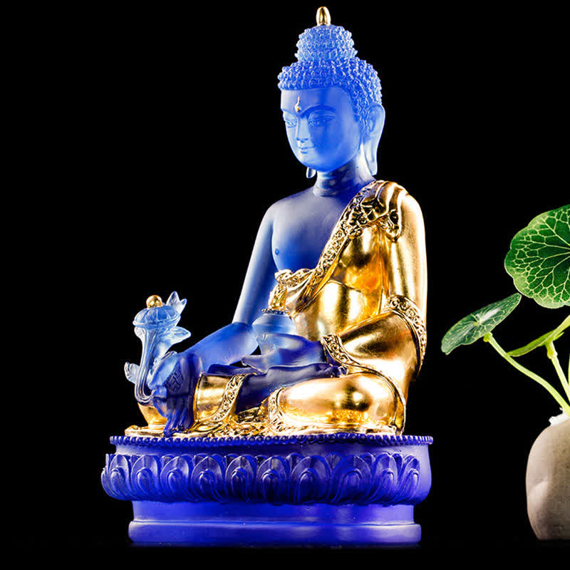 Buddha Stones Medycyna Budda Ręcznie Robiony Kryształ Liuli Dzieło Sztuki Współczucia Statua Ofiarowania Dekoracji Domu Biuro - image 7
