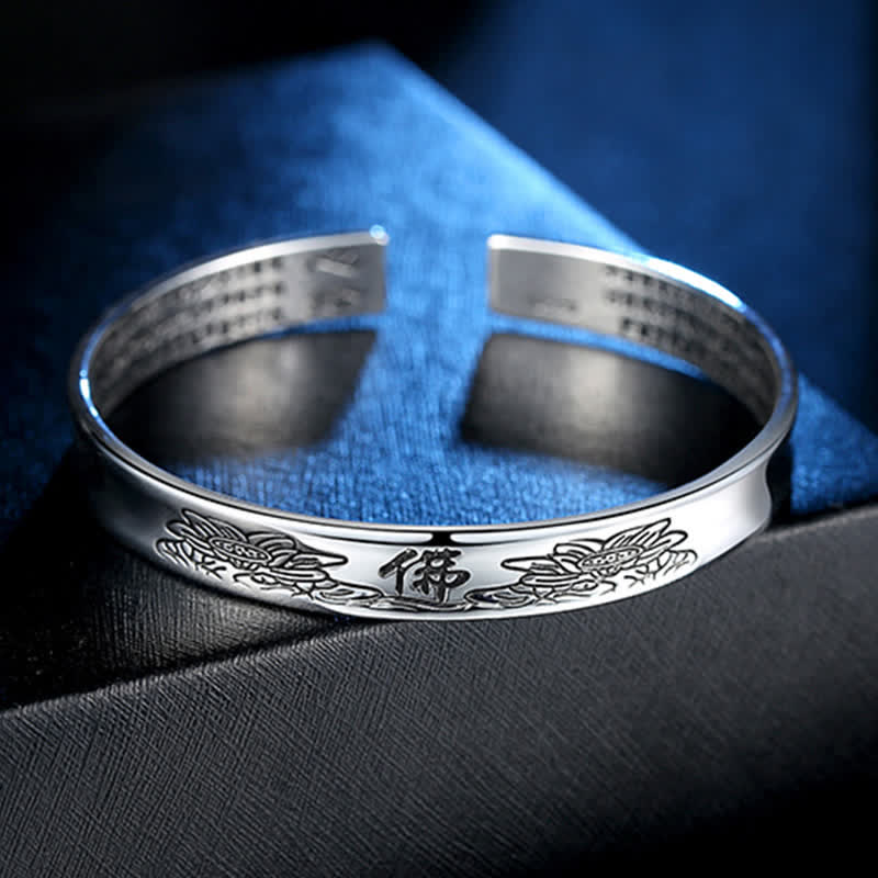 Bransoletka z mankietem z mantrą Heart Sutra Lotus Peace Copper