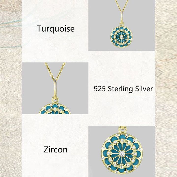 Buddha Stones 925 Srebro Sterling Okrągły Turkusowy Cyrkon Ochrona Siła Naszyjnik Wisiorek