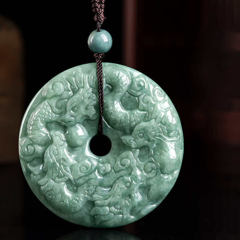 Buddha Stones Rok Smoka Naturalny Jadeit Dziewięć Smoków Klamra Pokoju Ochrona Naszyjnik Wisiorek