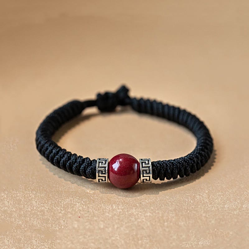 Buddha Stones 925 Srebro Sterling Naturalny Koralik Cynobru Spokojna Ręcznie Robiona Bransoletka Z Plecionego Sznurka