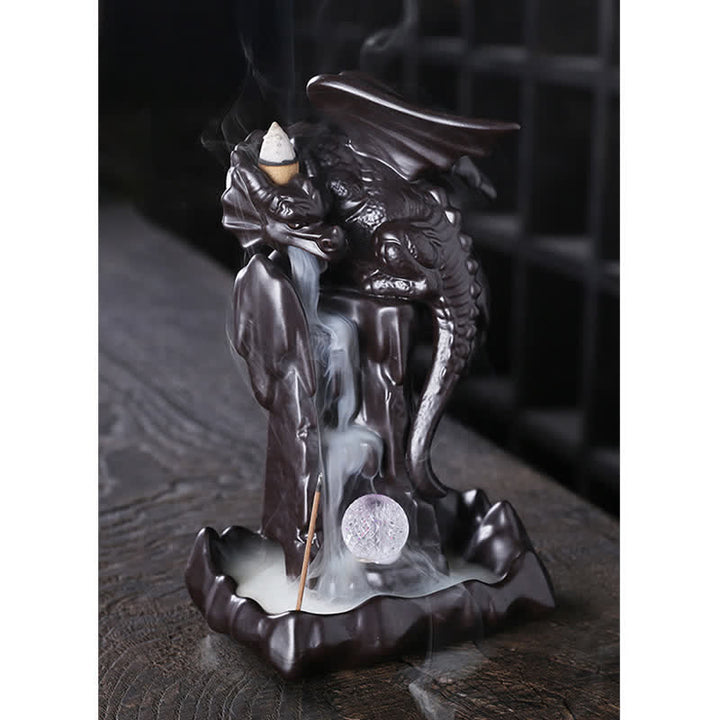 Nordic Dragon Ceramic Backflow Smoke Fountain Medytacja Uzdrawiająca Kadzielnica Dekoracja Kula Led