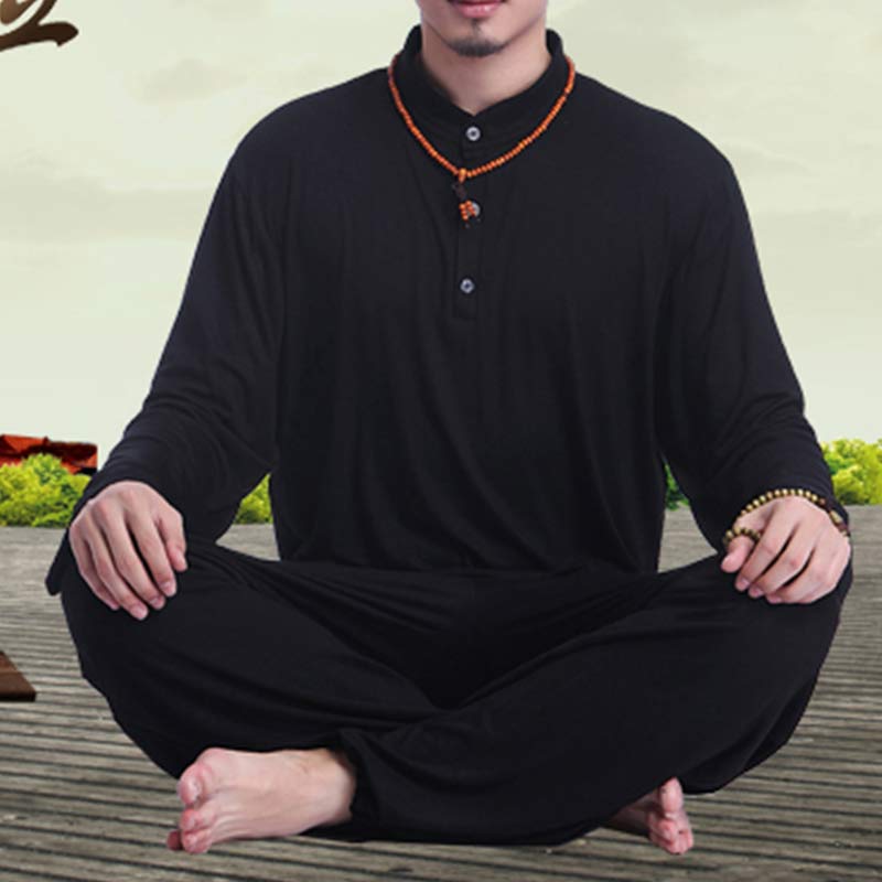 Buddha Stones Medytacja Modlitwa Duchowy Zen Tai Chi Praktyka Joga Odzież Męski Zestaw - Czarny - US/UK/AU44， EU54 (3XL) - image 17