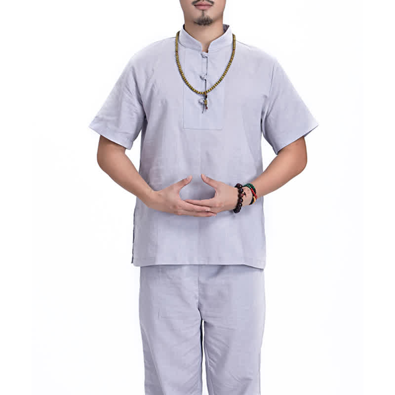 Buddha Stones Duchowa Zen Medytacja Modlitwa Praktyka Bawełna Len Odzież Męska Zestaw - Szary - US/UK/AU44， EU54 (3XL) - image 18