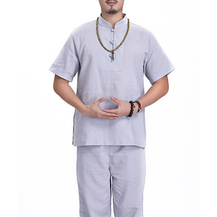 Buddha Stones Duchowa Zen Medytacja Modlitwa Praktyka Bawełna Len Odzież Męska Zestaw - Szary - US/UK/AU44， EU54 (3XL) - image 18