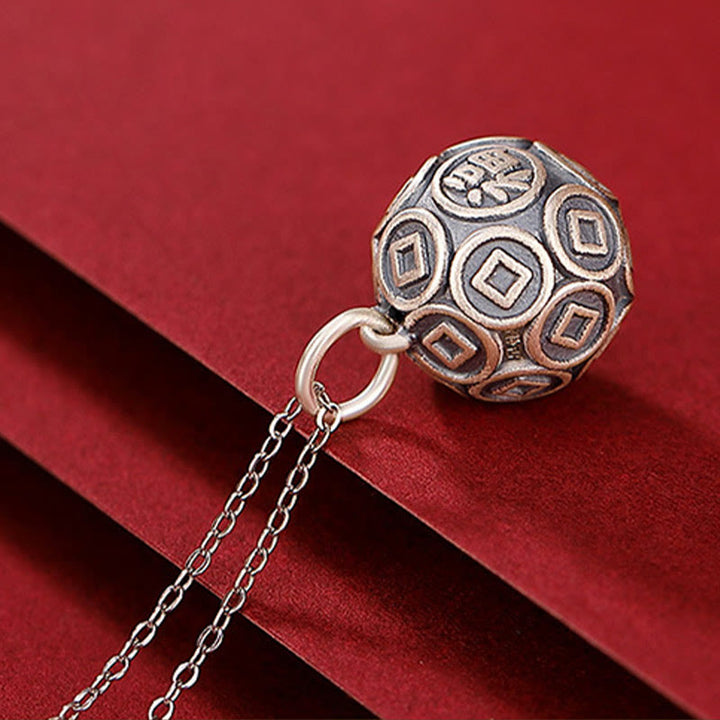 Buddha Stones 990 Srebro Sterlingowe Fu Charakter Miedziana Moneta Szczęście Fortuna Naszyjnik Łańcuch Wisiorek
