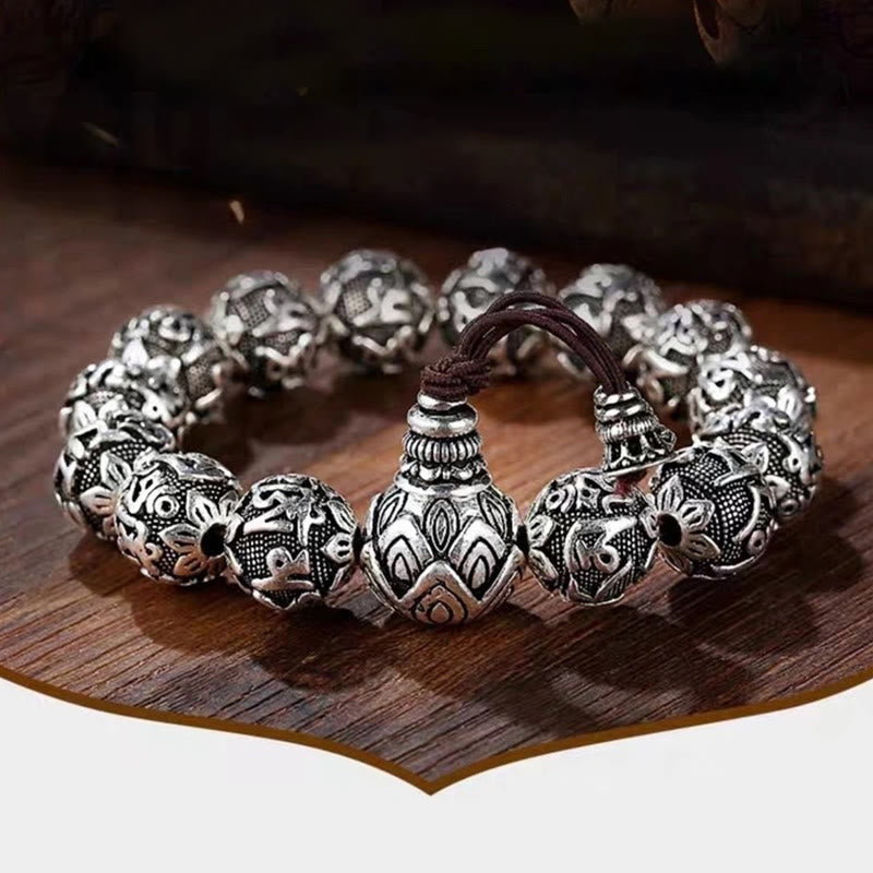 Buddha Stones Tybetańskie Om Mani Padme Hum Rzeźbione Koraliki Amulet Bransoletka