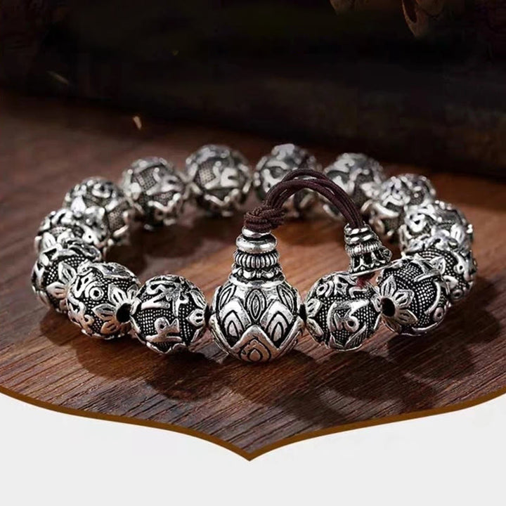 Buddha Stones Tybetańskie Om Mani Padme Hum Rzeźbione Koraliki Amulet Bransoletka