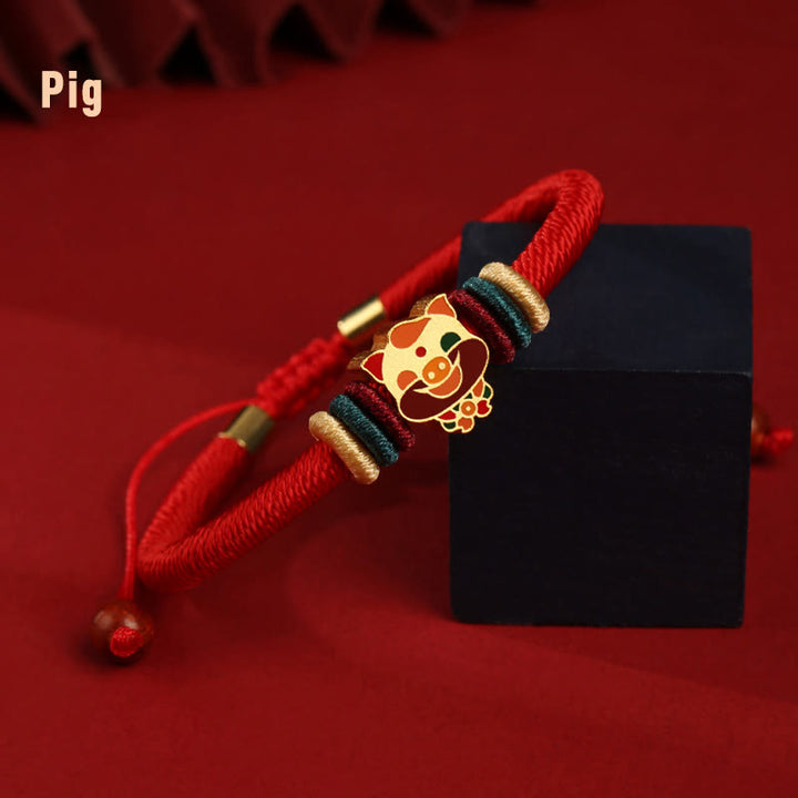 Buddha Stones Ręcznie robione 925 Srebro Sterling Rok Smoka Uroczy Chiński Zodiak Szczęście Pleciona Czerwona Bransoletka