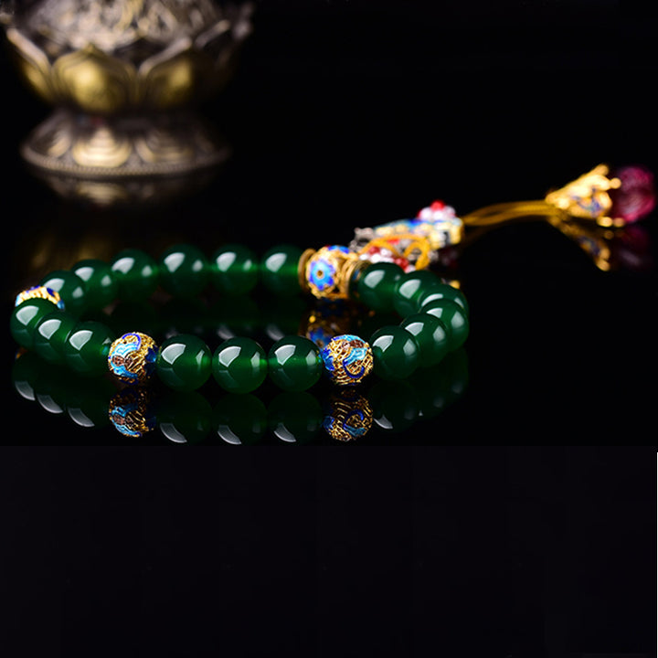 Buddha Stones Naturalny Zielony Agat Mala Nadgarstek Sukces Urok Kieszonkowa Mala Dekoracja Samochodu