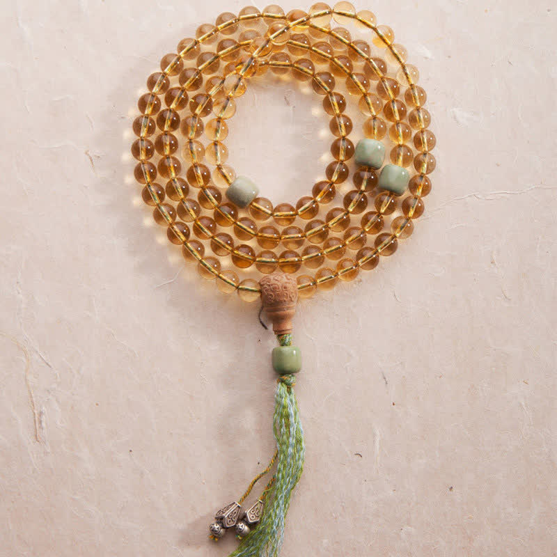 Buddha Stones 108 Koraliki Mala 925 Srebro Sterling Cytryn Sandałowiec Turkus Ochrona Bransoletka Dobrobytu - Cytryn (Szczęście ♥ Dobrobyt) - image 0