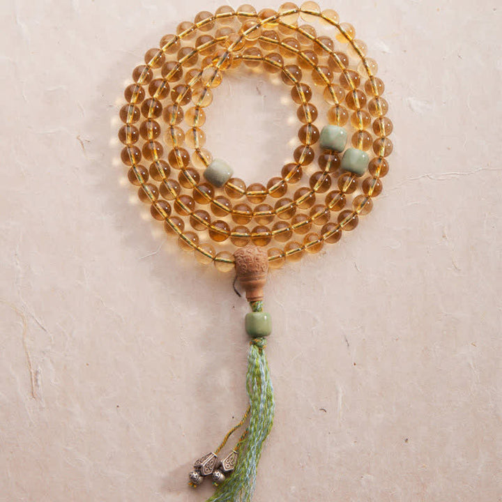Buddha Stones 108 Koraliki Mala 925 Srebro Sterling Cytryn Sandałowiec Turkus Ochrona Bransoletka Dobrobytu