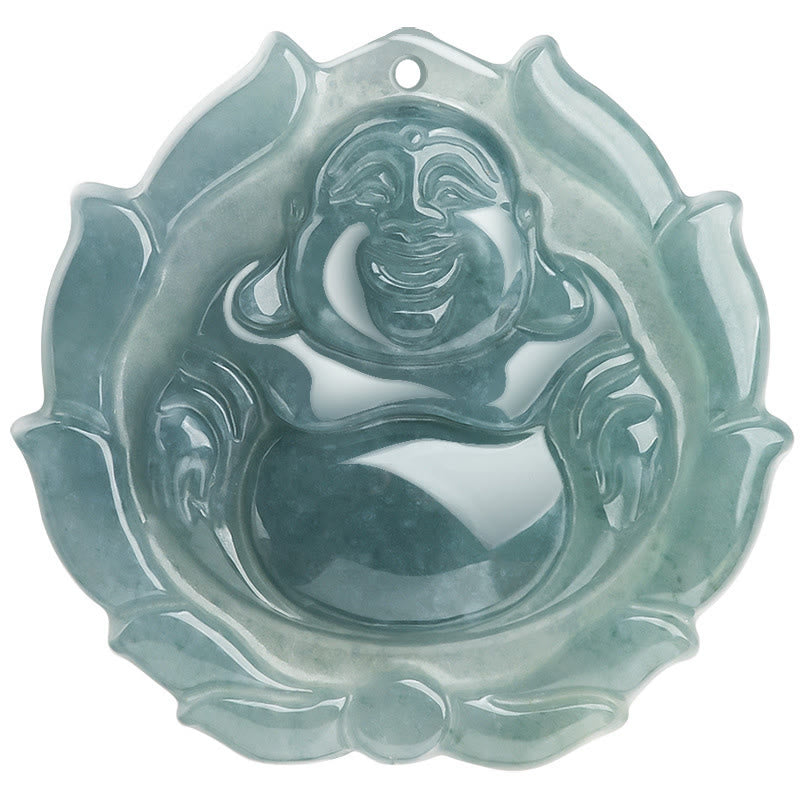 Buddha Stones Naturalny Jadeit Śmiejący Się Budda Wzór Lotosu Naszyjnik Szczęście Wisiorek - image 9