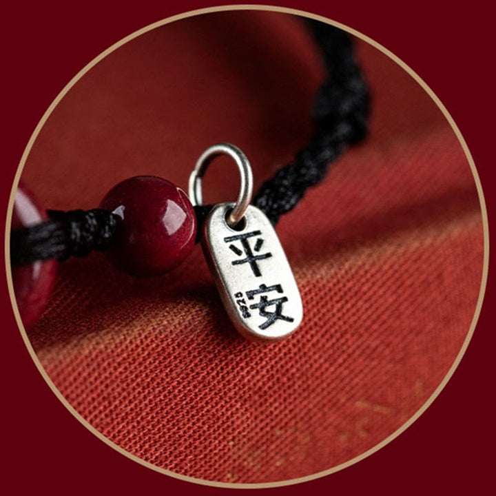 Buddha Stones Ręcznie robione Cynobrowe Klamry Pokoju Bezpieczne i Zdrowe Urok Błogosławieństwa Bransoletka ze Sznurka Bransoletka na Kostkę