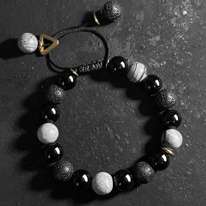 Bransoletka z Buddha Stones Czarny obsydian Kamień lawowy Yin Yang Siła