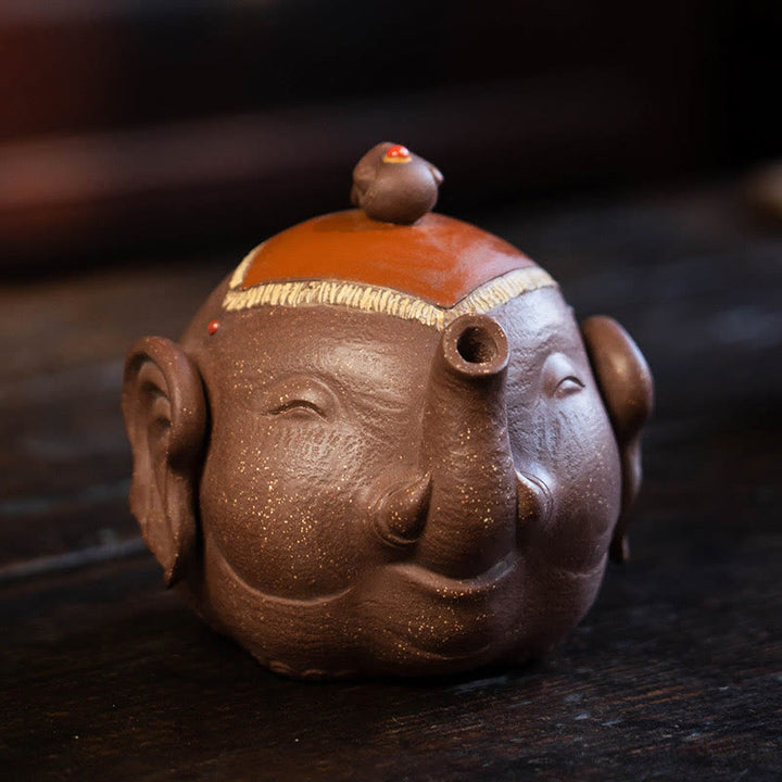 Buddha Stones Uroczy Słoń Pomyślne Chmury Fioletowa Glina Ceramiczny Czajnik
