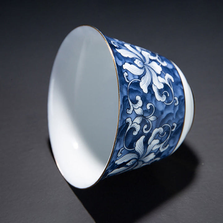 Buddha Stones Kolorowe Kwiaty Orchidea Fale Morskie Niebiesko-Biała Porcelana Ceramiczna Filiżanka Do Herbaty Kung Fu