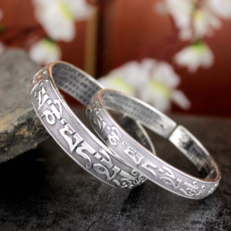 Buddha Stones Tybetańskie Sanskryckie Białe Miedziane Medytacyjne Modlitewne Bransoletki Bangle