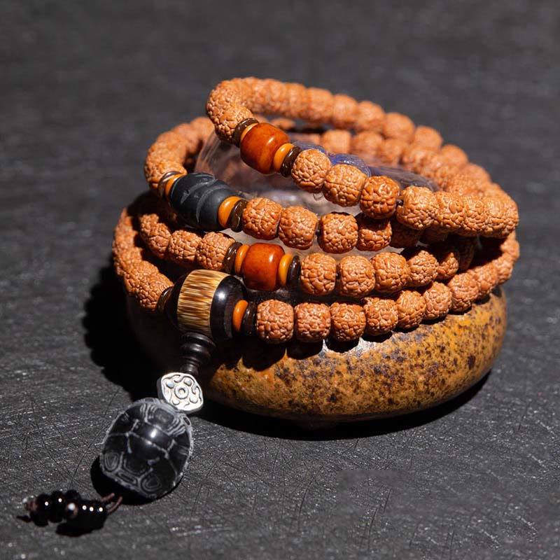 Tybet 108 Mala Beads Rudraksha Bodhi Seed Chinese Zodiac Natal Buddha Wealth Charm Bracelet