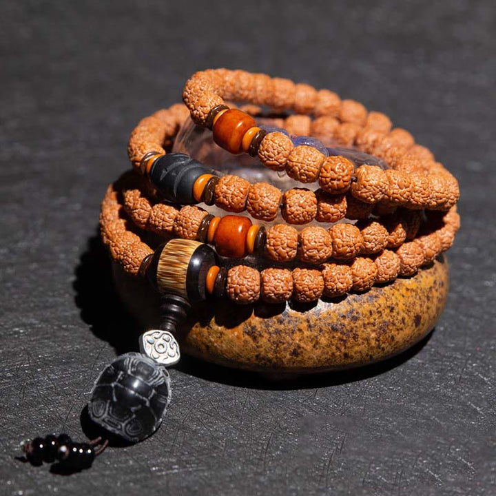 Tybet 108 Mala Beads Rudraksha Bodhi Seed Chinese Zodiac Natal Buddha Wealth Charm Bracelet