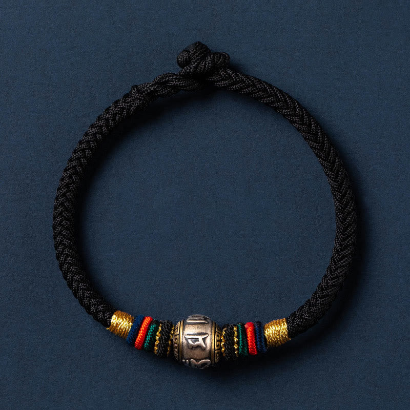 Buddha Stones 925 Srebro Sterlingowe Tybet Ręcznie Robione Om Mani Padme Hum Ochrona Szczęścia Bransoletka King Kong Knot Braided