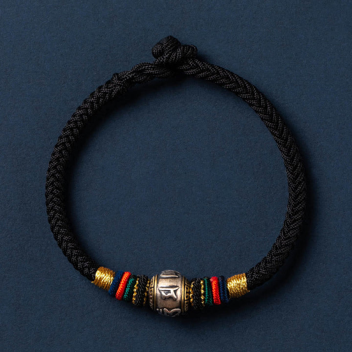 Buddha Stones 925 Srebro Sterlingowe Tybet Ręcznie Robione Om Mani Padme Hum Ochrona Szczęścia Bransoletka King Kong Knot Braided