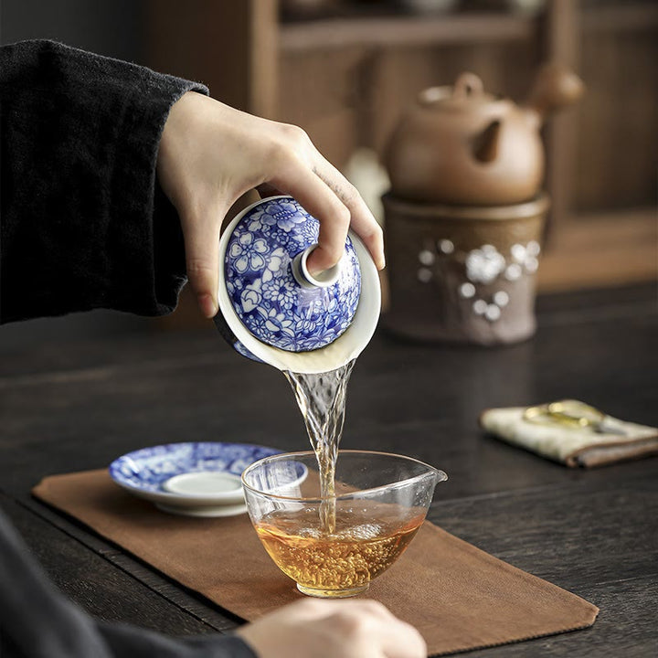 Buddha Stones Vintage Niebieski I Biały Porcelana Ceramiczna Gaiwan Sancai Filiżanka Kung Fu Filiżanka I Spodek Z Pokrywką