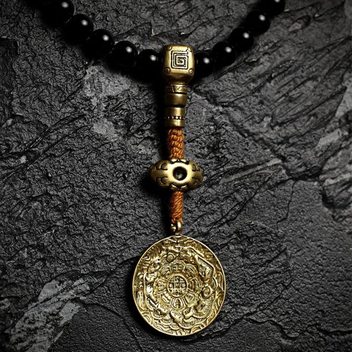 Buddha Stones Tybetańskie 108 Mala Koraliki Czarny Onyks Tygrysie Oko Dziewięć Pałaców Bransoletka Ochronna Bagua