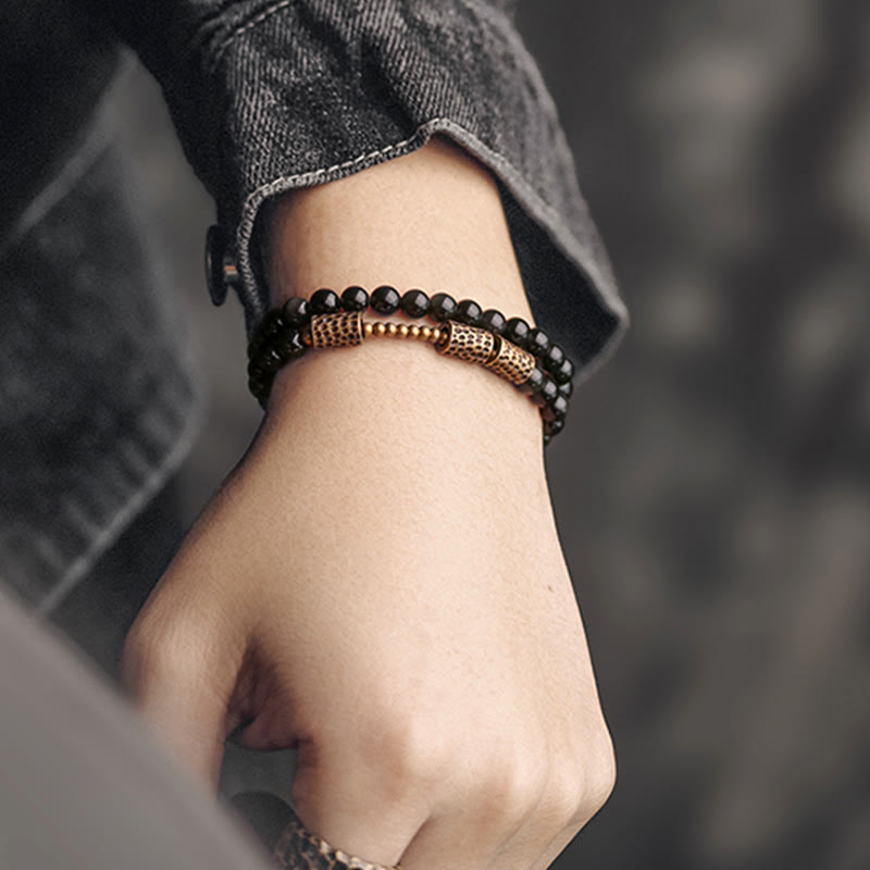 Bransoletka Buddha Stones Rainbow Obsidian Copper Love Double Wrap