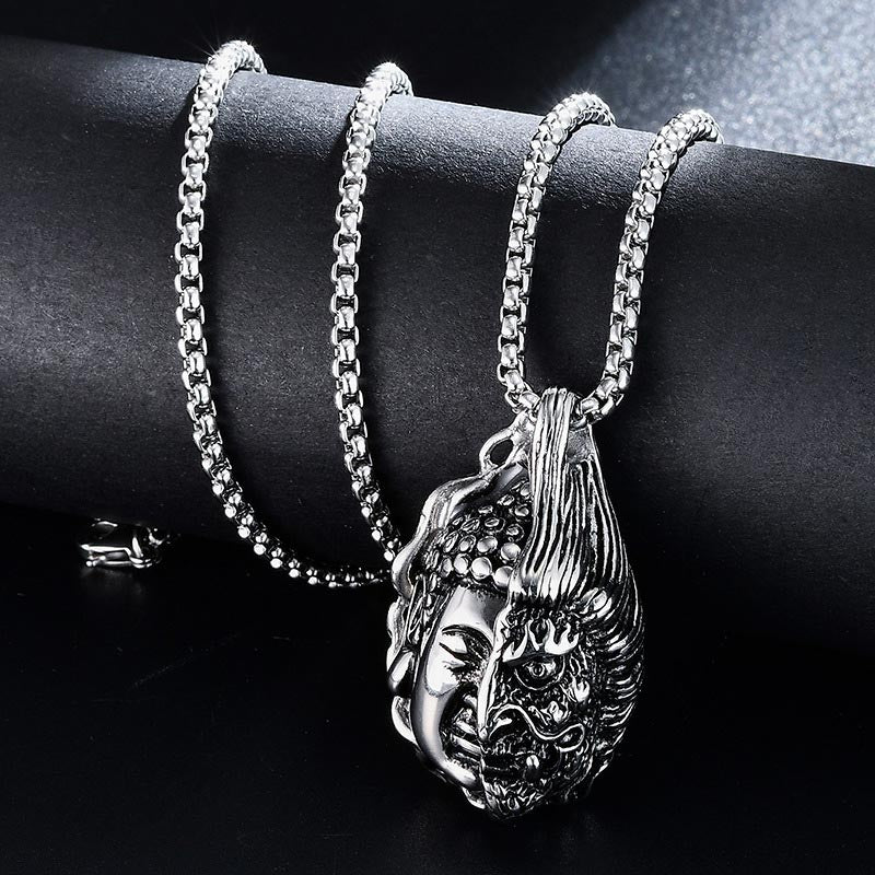 Buddha Stones Pół Budda Pół Diabeł Potężny Naszyjnik