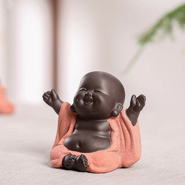 Buddha Stones Zawsze Uśmiechnięty Śmiejący się Budda Bogactwo Szczęście Fioletowa Glina Dekoracja Statuy Maitreya - image 3