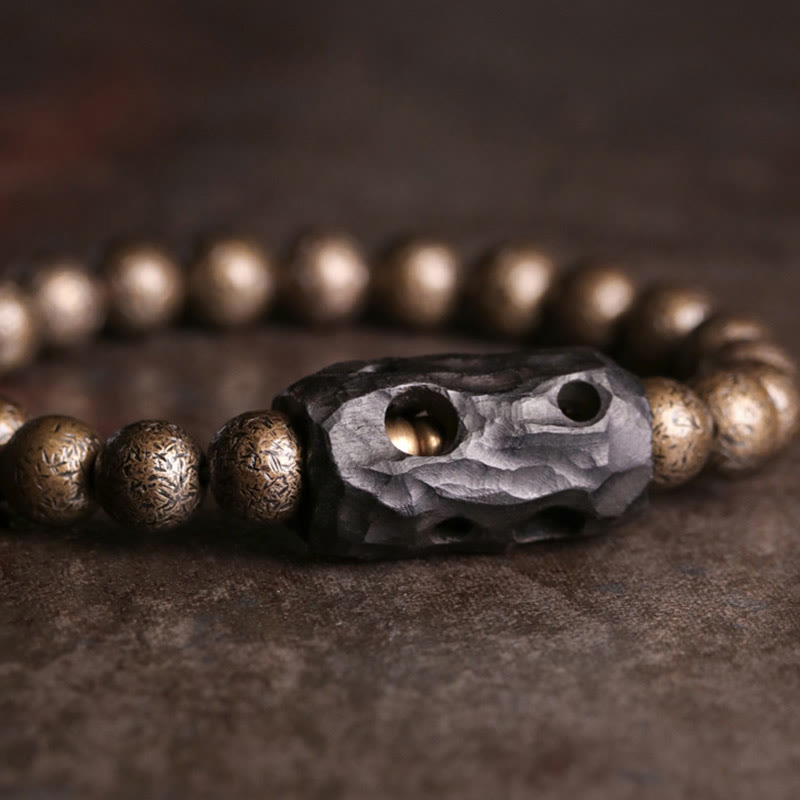 Buddha Stones Tybet Heban Drewno Miedź Pokój Równowaga Bransoletka Koralikowa