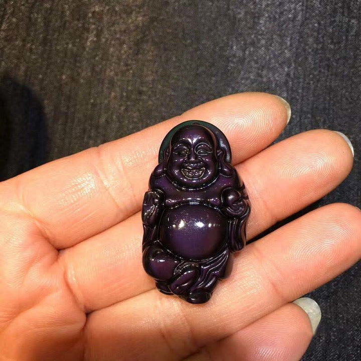Naturalny tęczowy obsydianowy naszyjnik z wisiorkiem „Śmiejący się Budda” - image 7