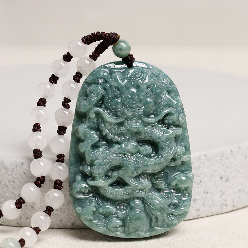 Buddha Stones Chiński Zodiak Smok Jade Naszyjnik Dobrobytu Wisiorek Koralikowy Sznur - image 4