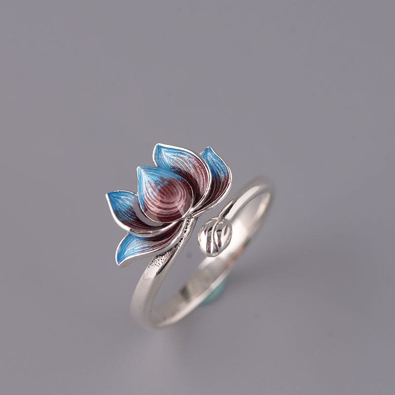 Pierścionek regulowany Buddha Stones 925 Sterling Silver Lotus Flower New Beginning - image 1