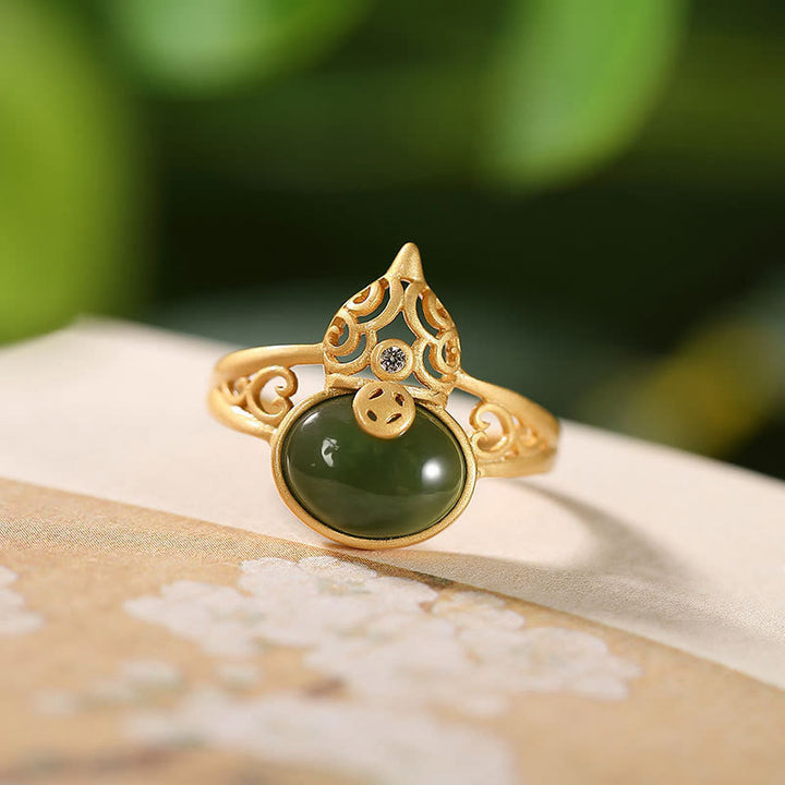 Buddha Stones Tykwa Cyjan Jade Miedź Moneta Sukces Szczęście Regulowany Pierścień