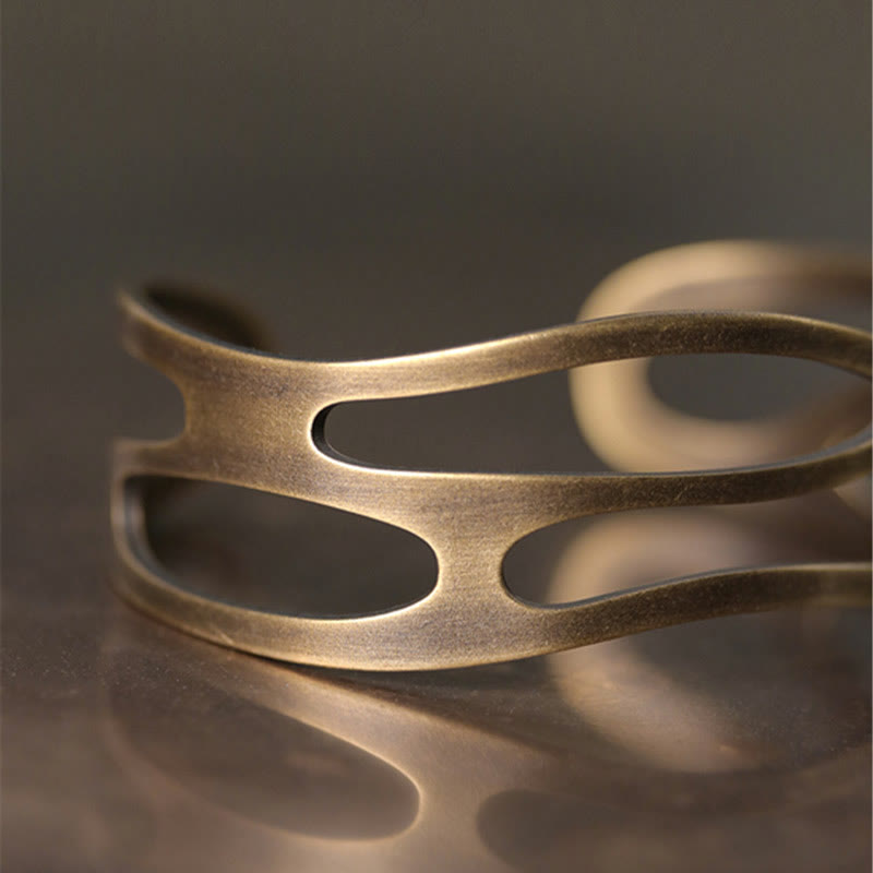 Buddha Stones Vintage Zakrzywiona Miedź Mosiądz Bogactwo Regulowana Bransoletka Mankietowa Bangle