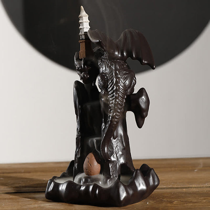 Nordic Dragon Ceramic Backflow Smoke Fountain Medytacja Uzdrawiająca Kadzielnica Dekoracja Kula Led