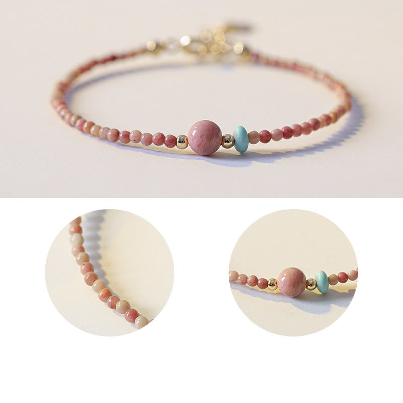 Bransoletka z naturalnego rodonitu i łańcuszka energetycznego z Buddha Stones 14K pozłacana