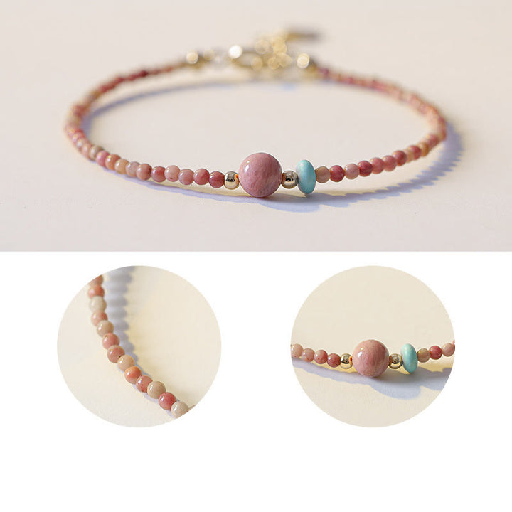 Bransoletka z naturalnego rodonitu i łańcuszka energetycznego z Buddha Stones 14K pozłacana