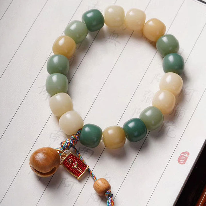 Buddha Stones Naturalny Gradient Bodhi Nasiona Mądrości Drewniana Bransoletka z Bębnem Rybnym