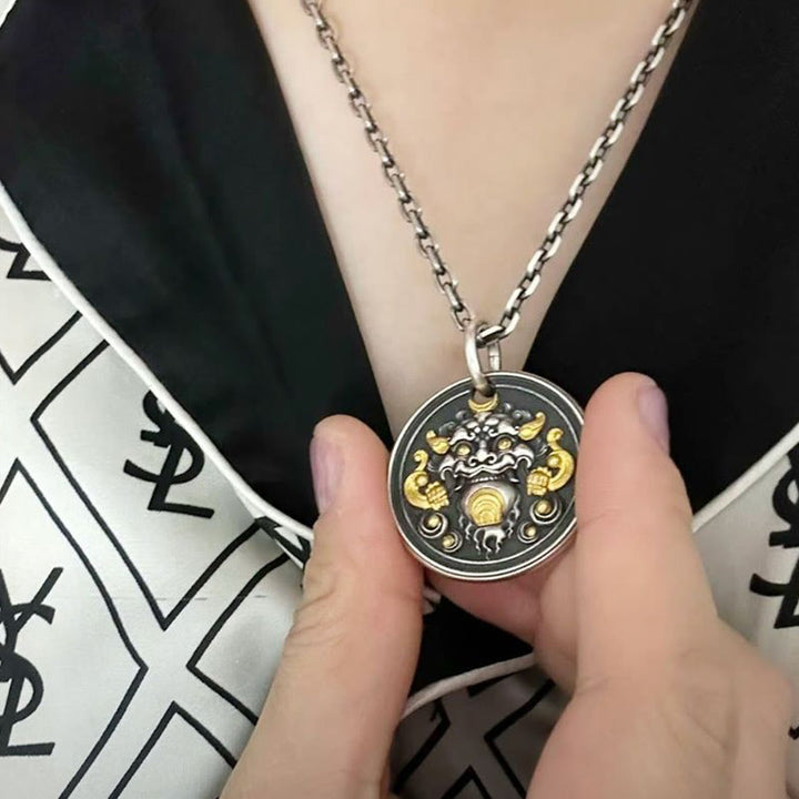 Buddha Stones Tybetański Kirtimukha Amulet Uzdrawiający Naszyjnik Wisiorek